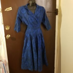 Vintage 80s Blue Plaid Peplum Waist Flannel Dress